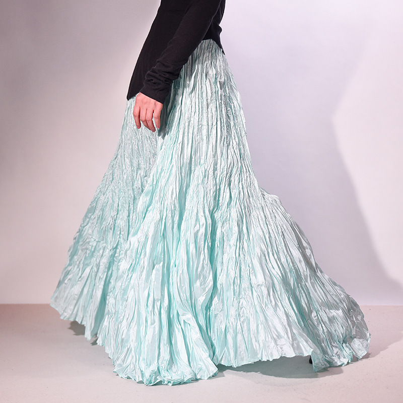 Texture Pleated Skirt Women's Irregular Long Large Swing Dance Skirt High Waist and Leg Covering Slimming Long Skirt Pleated Skirt