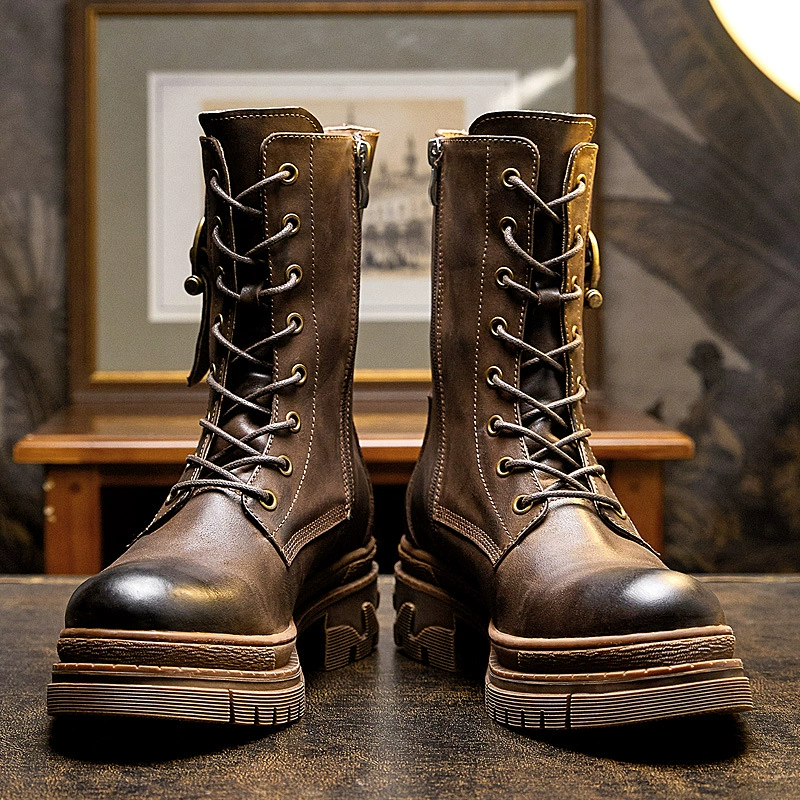 Мужские зимние ботинки Daifa Martin, черные универсальные мотоциклетные ботинки средней высоты из натуральной кожи в британском стиле из воловьей кожи, Модные Винтажные ботинки высокого класса