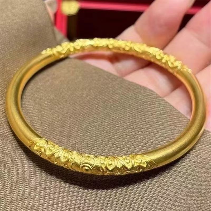 Vietnam sand gold 5mm ancient law inheritance bracelet ladies frosted plain ring solid alloy gold plated bracelet supply wholesale