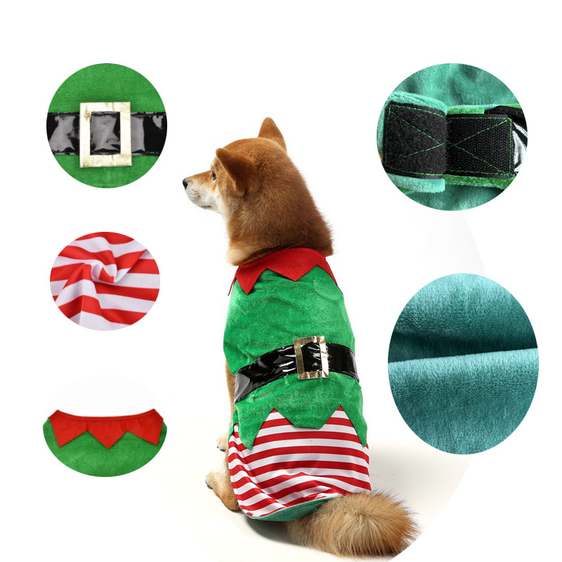 Amazon ropa de perro de Navidad verde elfo ropa para mascotas cómodo perro caliente chaleco a rayas al por mayor