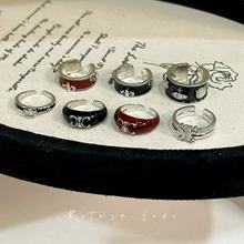 韩国新款珐琅滴油十字架鸢尾花戒指小众轻奢高级感甜酷开口指环