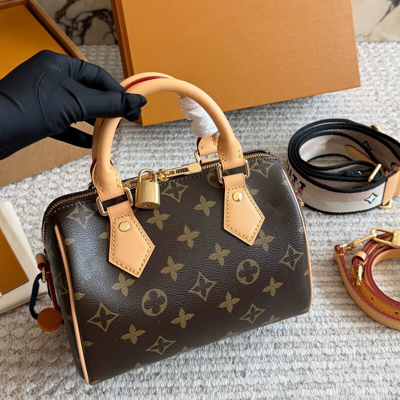Cross-Border High-End Version with Original Hardware and Chip Version, Lv Speedy 20 Pillow Bag, Genuine Leather Shoulder Crossbody Bag