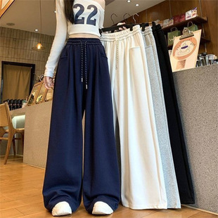 Lazy Loose Pants Autum Drawstring New High Waist Casual Pants Straight Sports Pants Flap Pocket Pants Sweatpants