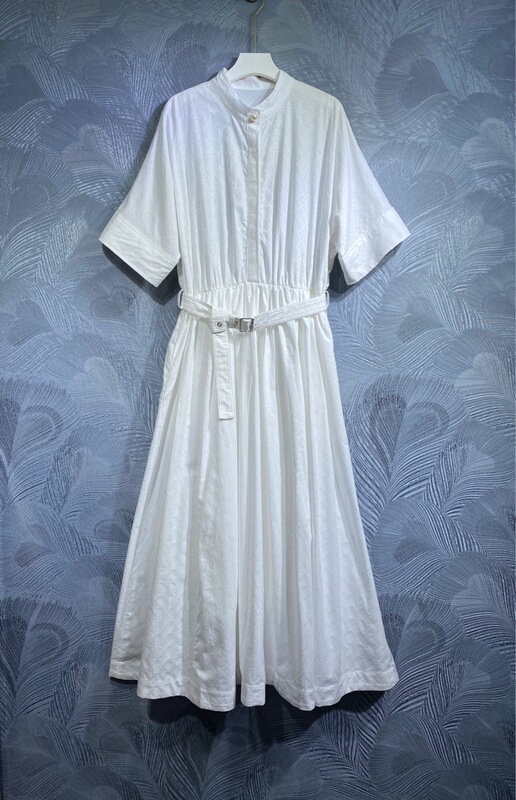 Fengying foreign trade women's clothing 2024 spring new stand collar cotton waist-tight long dress in stock Real shot