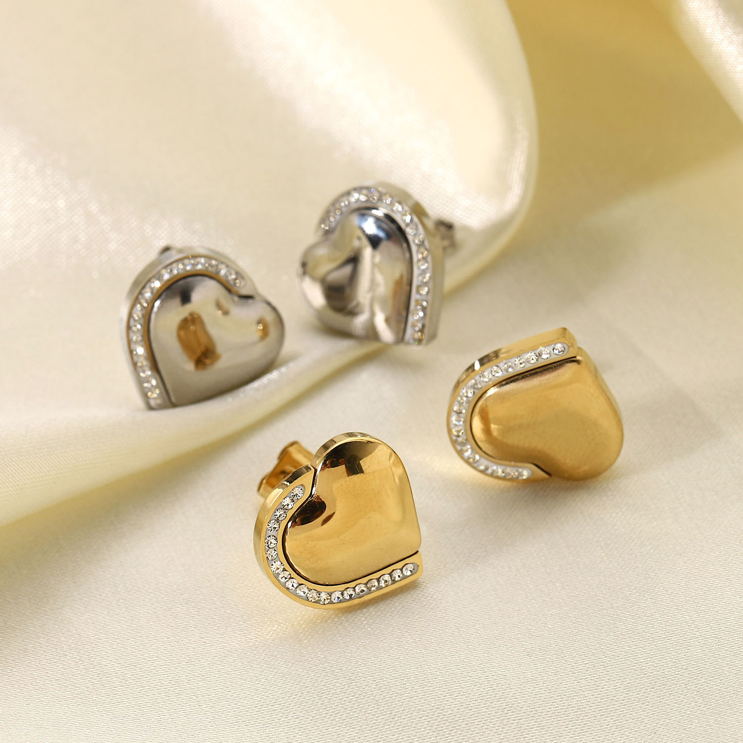 Simple Creative 14k Color Inlaid Zirconium Heart Stainless Steel Earrings display picture 2