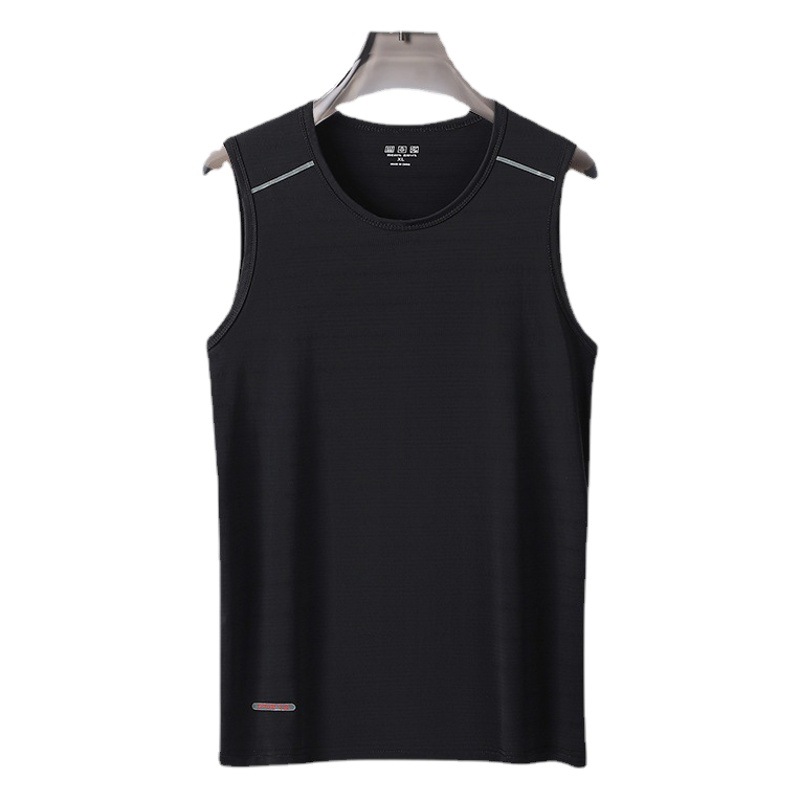 Summer Quick-Drying Breathable Sleeveless Sweat-Absorbent Training Fitness Clothing for Men Printed Elastic Large Size Round Neck Ice Silk Vest Quick-Drying