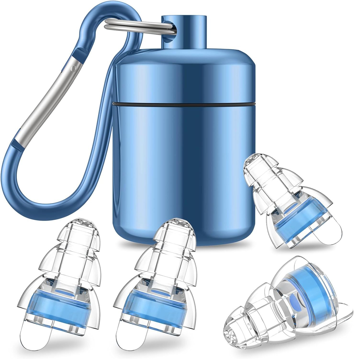 두 쌍의 파란색 귀마개 라이트 블루 알루미늄 병