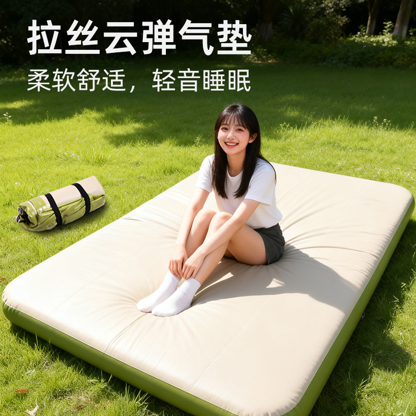 Brushed, thickened, wear-resistant outdoor inflatable mattress, scratch-resistant, skin-friendly camping mattress, single/double portable automatic inflatable sleeping pad