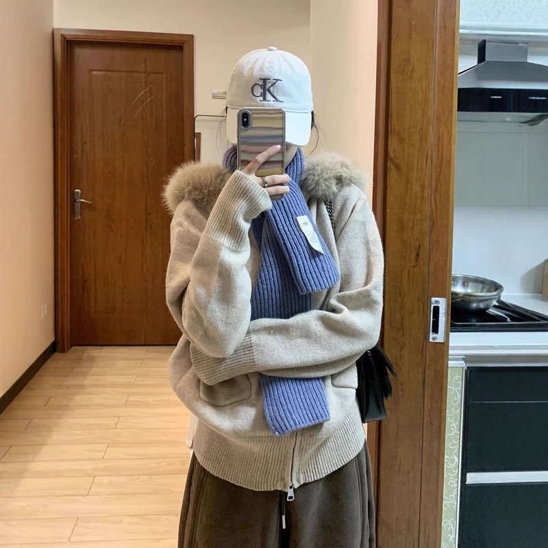 连帽拉链毛衣外套女秋季2025新款高级感慵懒宽松韩系针织开衫女装|undefined