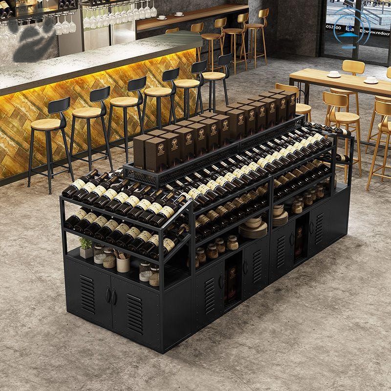 Supermarket Wine Cabinet Island Wine Rack Winery Wine White Wine Display Rack Floor-Standing Wine Rack Combination Wine Shelf