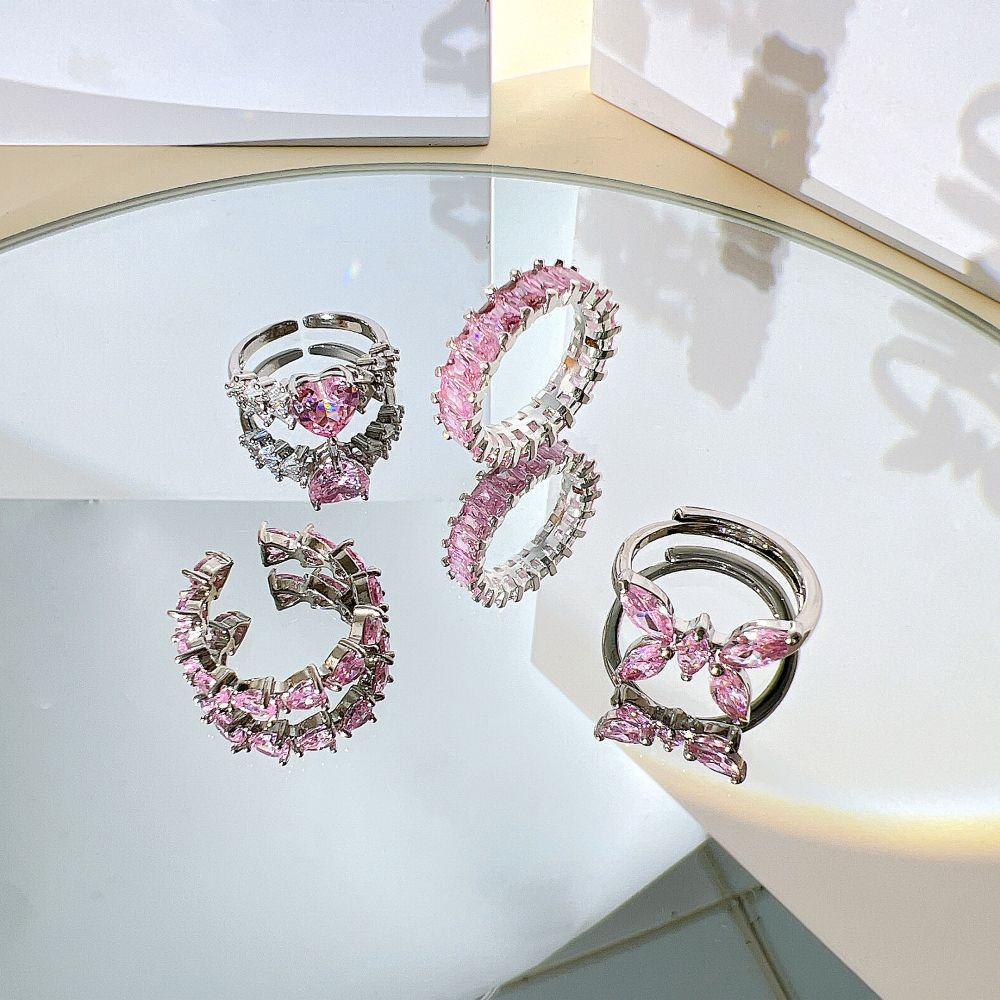 9g Weight Zircon Inlay Material Open Rings Classification Sweet Heart Shape Butterfly Alloy Plating Inlay Zircon Women's Open Rings