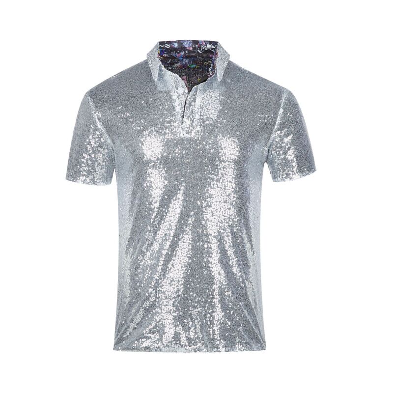 Amazon Men's T-Shirt Retro Disco Polo Shirt 70S Carnival Street Dance Stage Sequin Short Sleeve