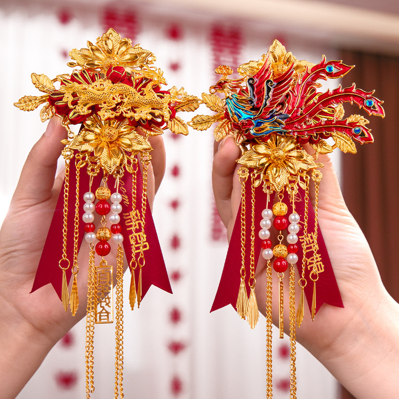 Dragon and Phoenix Corsage Set for Bride and Groom Wedding Full Set of High-End Corsage Wedding Gifts Wedding Preparation Supplies
