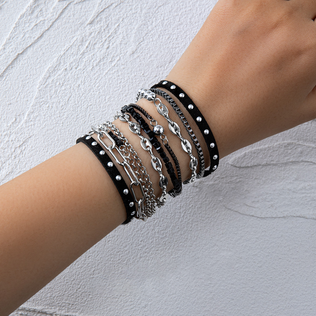 European and American Cross-Border Popular Jewelry Punk Gothic Style Fashion Simple Leather Metal Multi-Layer Women's Bracelet