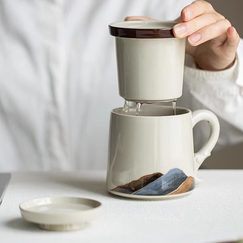 新中式办公杯礼盒装茶水分离马克杯伴手礼可定logo泡茶杯个人专用|undefined