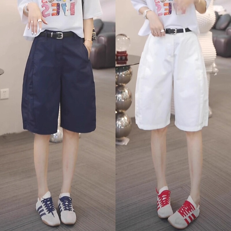 Casual women's cropped bloomers 2025 summer new high-waisted loose wide-leg shorts quick-dry three-quarter cargo pants