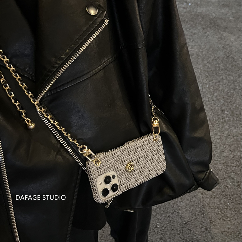 Camellia Golden Ball Crossbody Case 14, Compatible With IPhone 12, 13, 15, 11, XR, Shockproof, High-End Feel,_voghion.com