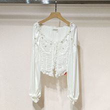 1件起批2025春女装 抽褶拼接宫廷风仙气白色衬衫上衣S250196