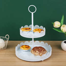 蕾丝边铁艺蛋糕架婚庆聚会两层点心果盘金属蛋糕盘多层铁艺架子