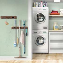 铁木结合款拖把挂钩架子胡桃木拖把扫把挂架免打孔式置物架