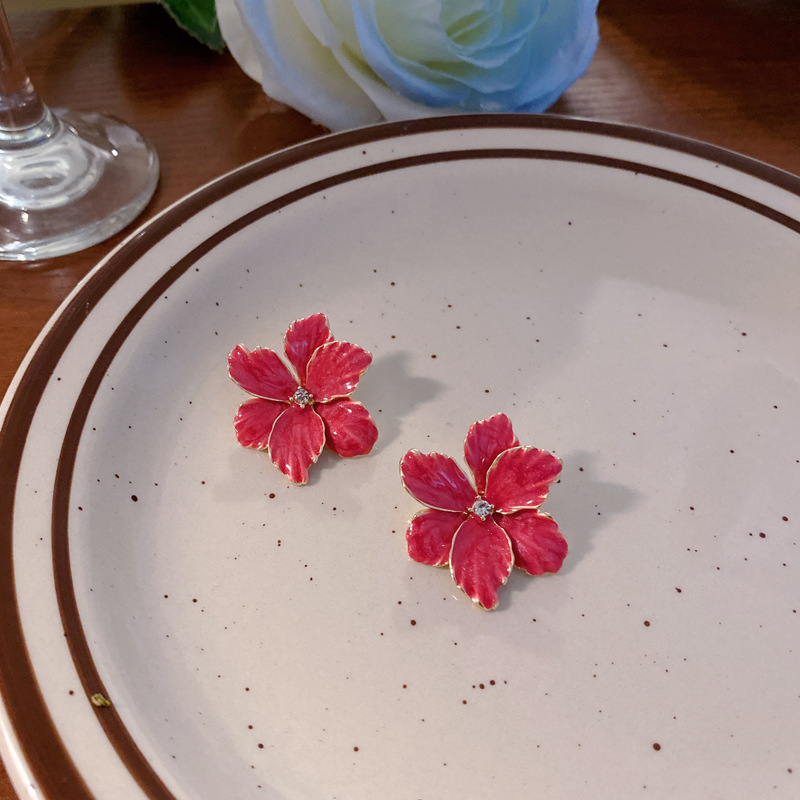 1 Pair Fashion Flower Alloy Enamel Plating Inlay Artificial Gemstones Womenu0027S Ear Studs