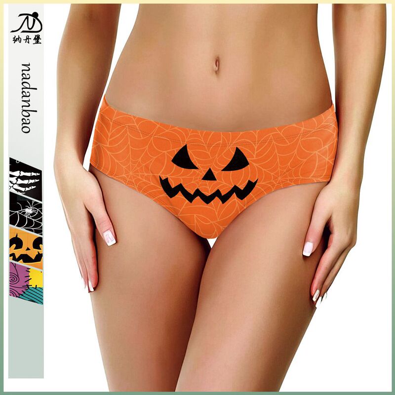 2025 New Halloween Women's Panties Cross-Border Supply Digitally Printed Sexy Briefs Quirky Spider Web Panties