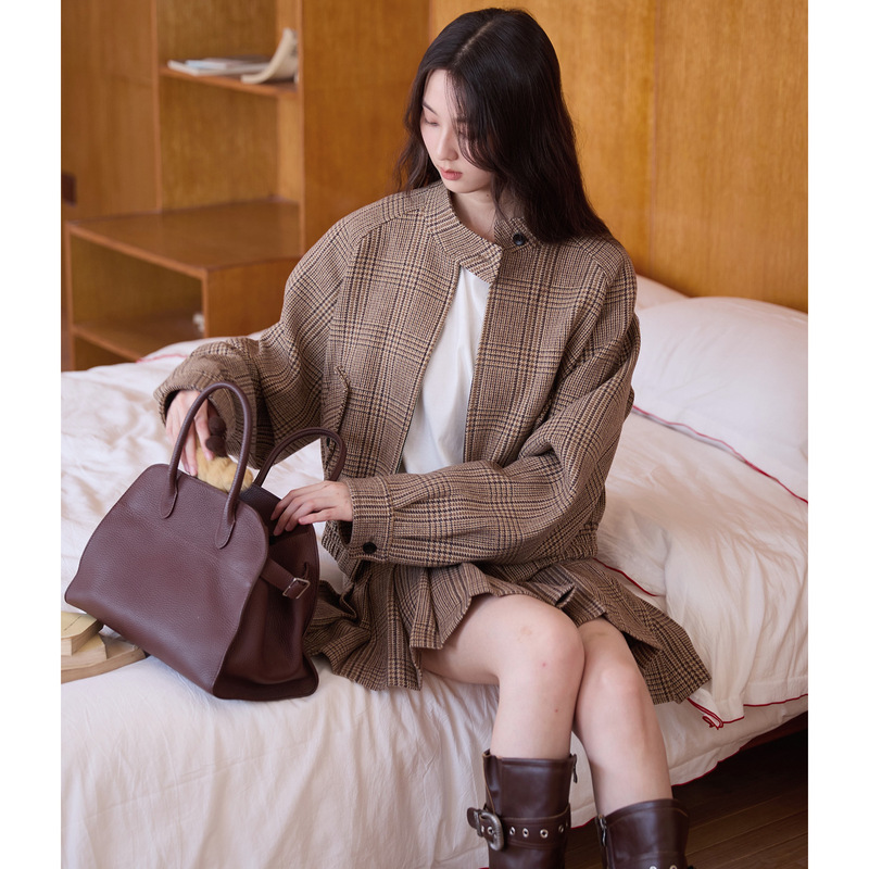 American Retro Early Autumn New M*Li Same Style Pilot Wool Blend Jacket Miu Pleated Skirt