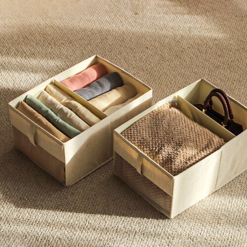 Fabric and Cotton Window Storage Box for Clothes, with Dividers, Adjustable and Organizable Storage Container, Household Use