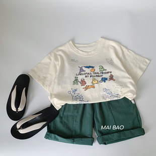 Maibao boys short sleeve T-shirt summer cotton 2025 new children's clothing children's top half sleeve summer thin