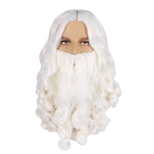 European and American cross-border white long curly Santa Claus Christmas wig European and American Santa Claus bearded wig