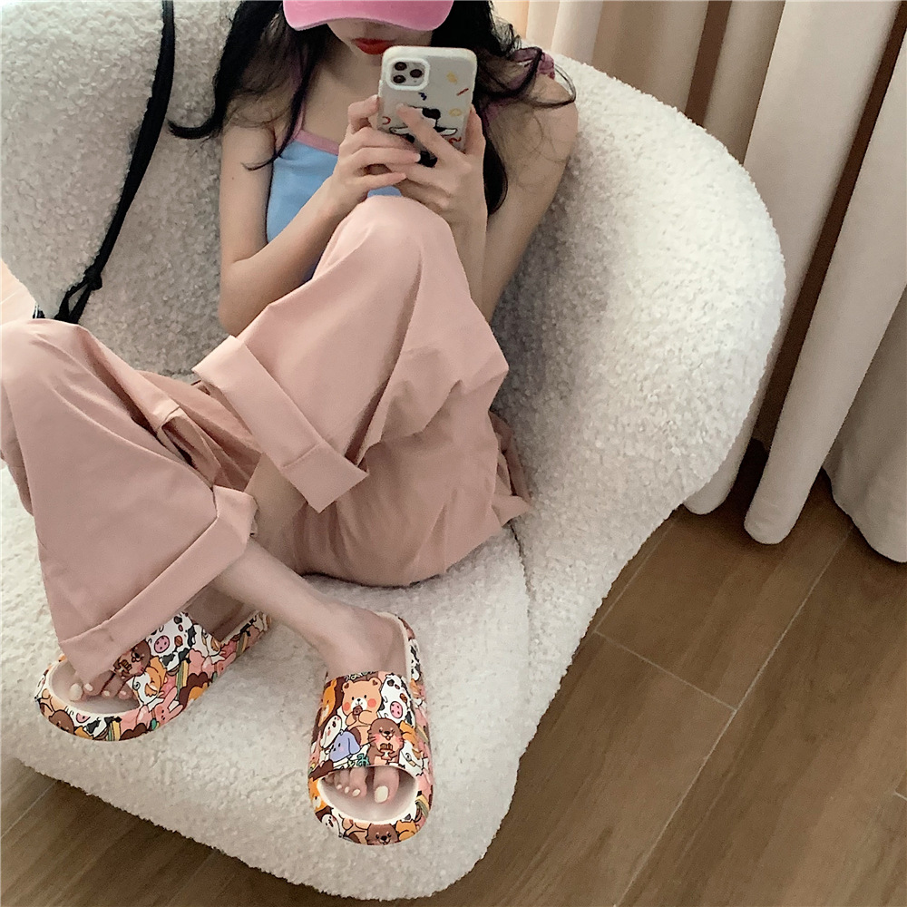 Moda de verano de las mujeres estilo coreano japonés Hong Kong estilo sandalias interior hogar desgaste al aire libre slip-on sandalias de suela gruesa