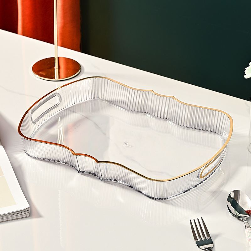 Luz de lujo rectangular borde dorado taza de agua bandeja de té taza de té del hogar sala de estar bandeja de fruta taza juego de té bandeja de almacenamiento