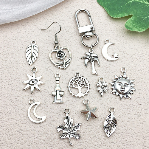 DIY Alloy Star Moon Sun Leaf Rose Keychain Accessories Bracelet Necklace Earrings Pendant