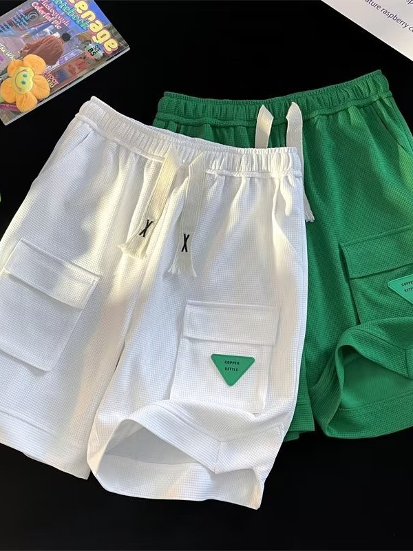 2024 Hong Kong viento coreano ins tendencia retro japonés todo fósforo suelto traje recto pantalones de cinco puntos pantalones casuales hombres de moda