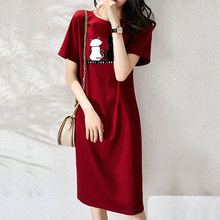 2021夏季新款甜美女装中长款字母印花T恤女时尚减龄连衣裙韩版潮