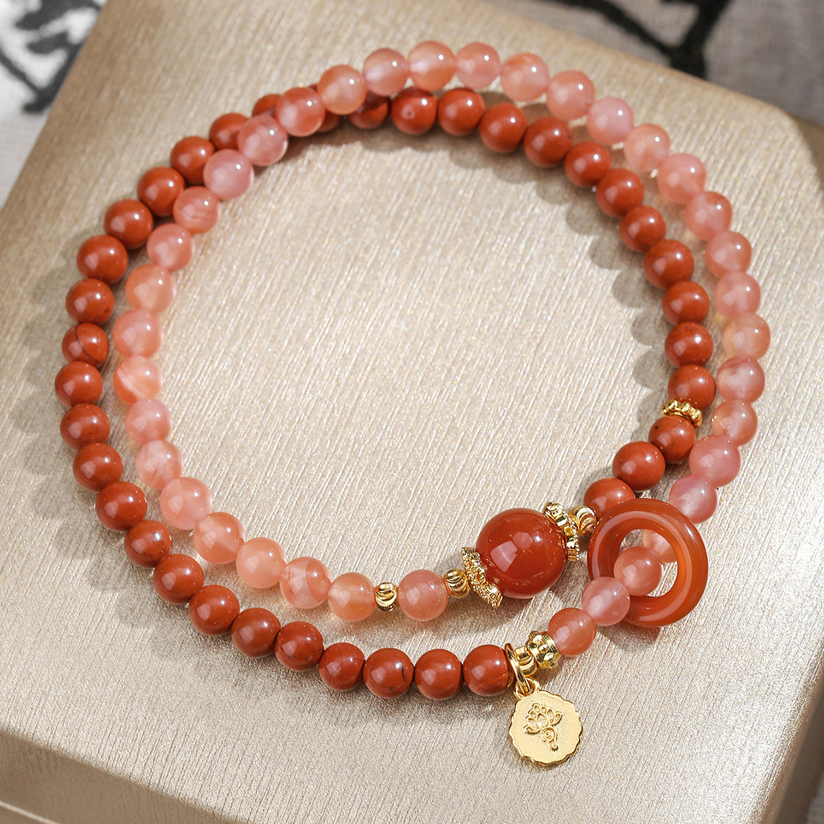 Putuo Mountain Natural Southern Red Agate Double-Strand Bracelet, Chinese Style Layered Fortune-Attracting Bracelet for Wholesale and Street Vending