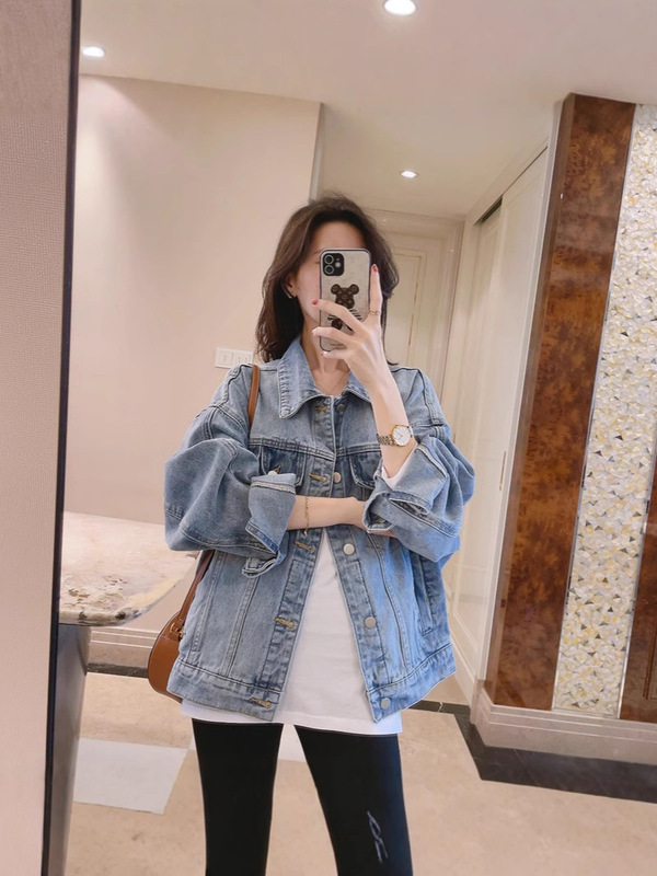 女性用ライトブルーデニムジャケット、春と秋のヨーロッパ人気の婦人服、ゆったりとしたカジュアル、高級感、美しいショートトップス|undefined