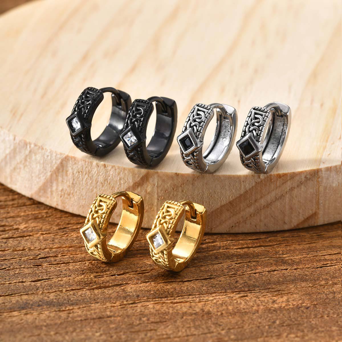 Mens Cross Hoop Earrings Stainless Steel Classic Diamond Style_voghion.com