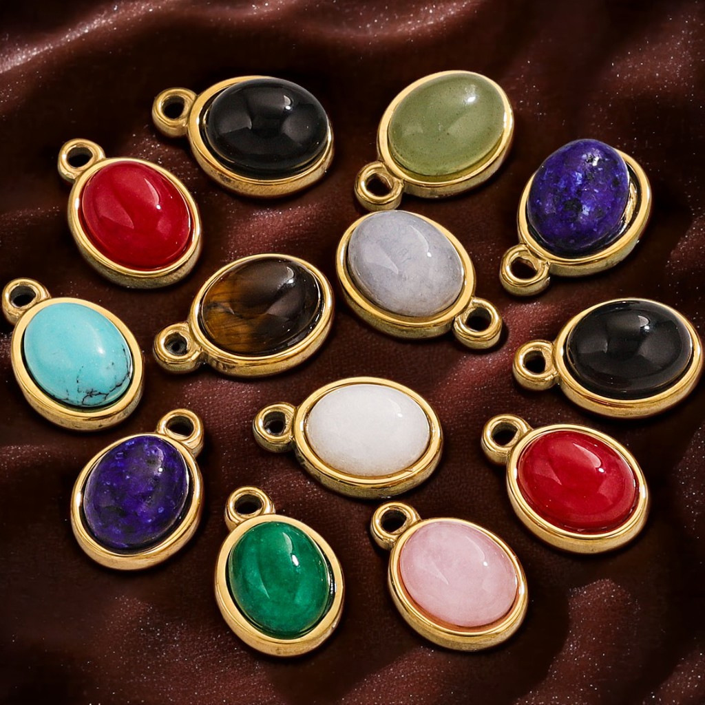 DIY accesorios de joyería de acero inoxidable piedra natural elíptica pequeña colgante pendientes pulseras collares materiales hechos a mano al por mayor