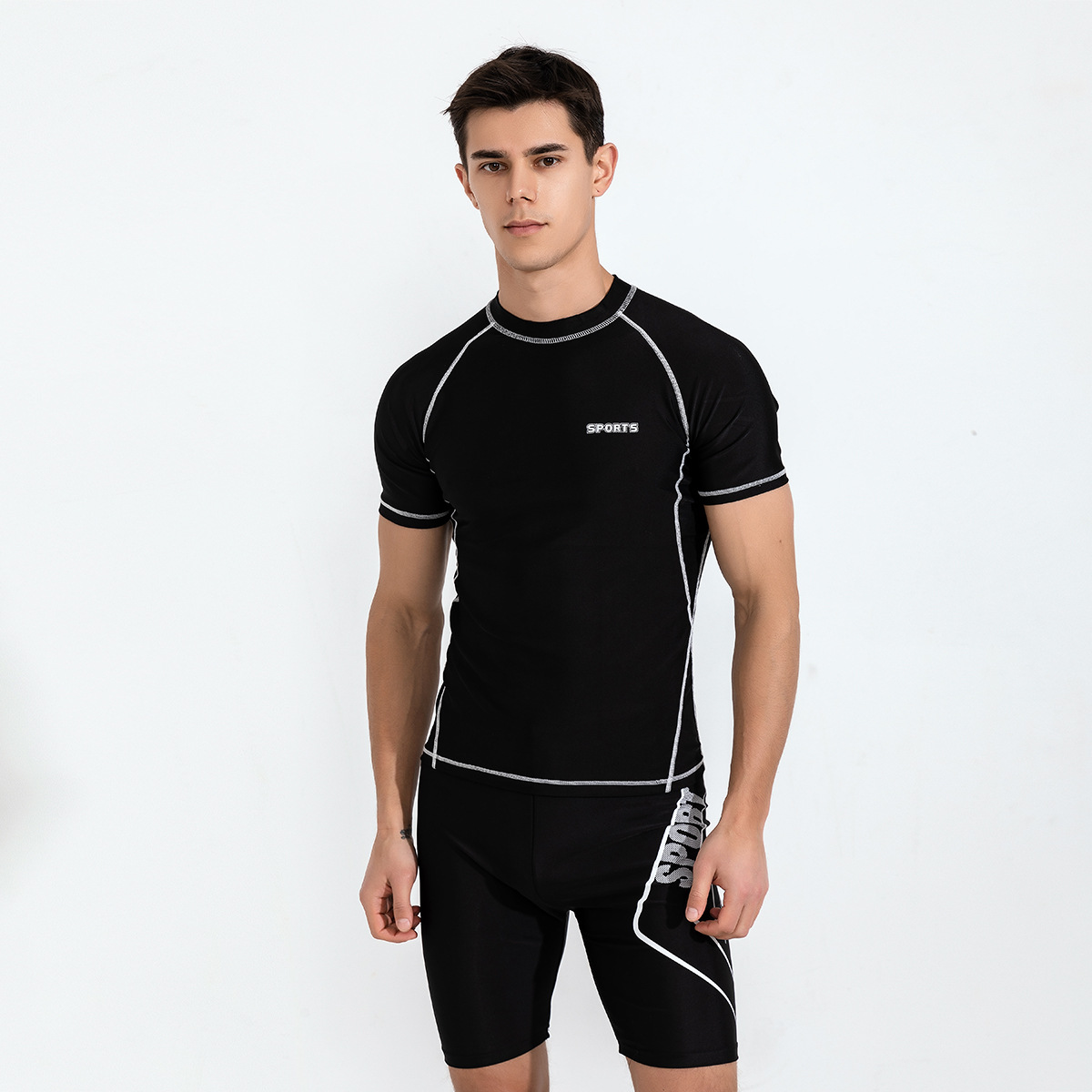 Adult Swimming Suit Men's Split Two-piece Set Men's Sunscreen Short-sleeved Surfing Snorkeling Suit Warm Hot Spring Men's Swimwear