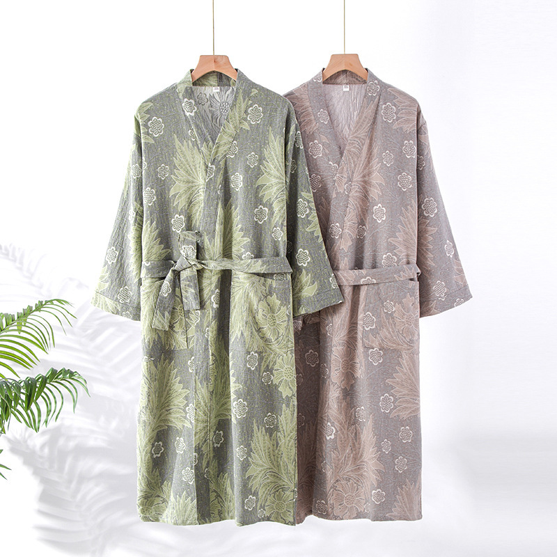 Cotton gauze thin bathrobe