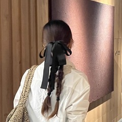 韓国版の黒い蝶結びのリボンは少女の後頭部のサメを挟んで半分にサメを刺して髪を挟みます。