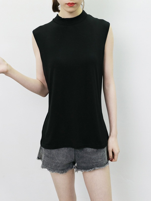 モーダルのキャミソール女性の夏の袖なしの半高襟のボトムシャツ