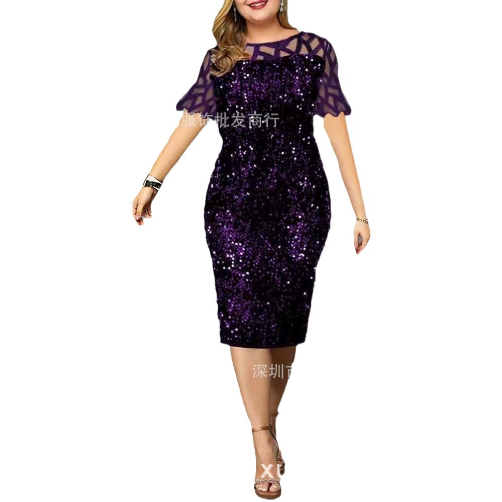 Летнее платье с пайетками в европейском и американском стиле для женщин больших размеров, eBay AliExpress 2024, реальные фото, очень большой размер