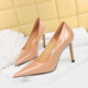 8831-1 the European and American fashion contracted wind sexy nightclub show with high glossy patent leather with shallow thin thin mouth pointed single shoes