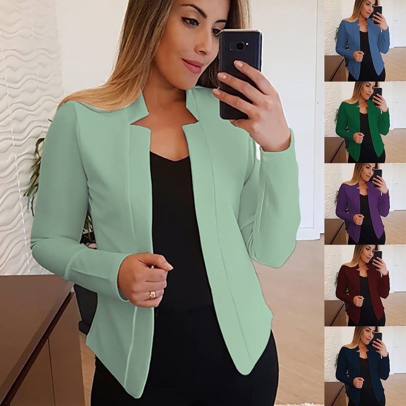 2023 Autumn and Winter European and American Amazon New Solid Color Slim Temperament Commuting Suit All-Match Suit Jacket for All Seasons