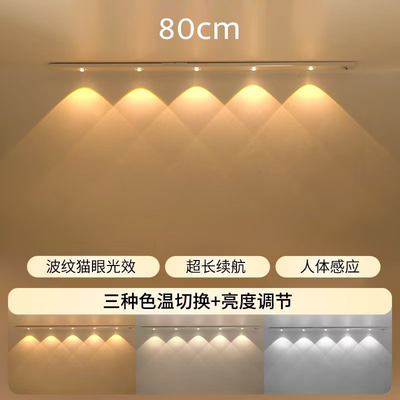 Lámpara de sensor de cuerpo humano LED inteligente transfronteriza tira de luz de colina de ojo de gato ultrafina tira de luz de gabinete de vino autoadhesivo recargable