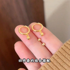 轻奢金色豆豆耳钉耳扣女四件套耳环小众设计感气质百搭小清新耳饰