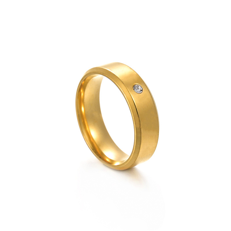 New Simple Double Beveled Edge Gold-plated Stainless Steel Inlaid Zircon Couple Ring display picture 4
