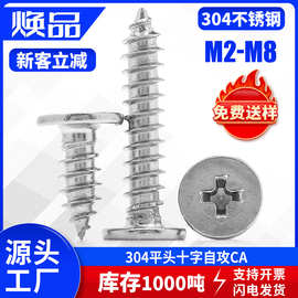 304不锈钢平头十字槽自攻钉CA薄头自攻尖尾大小螺丝钉M2/M3/M4/M6